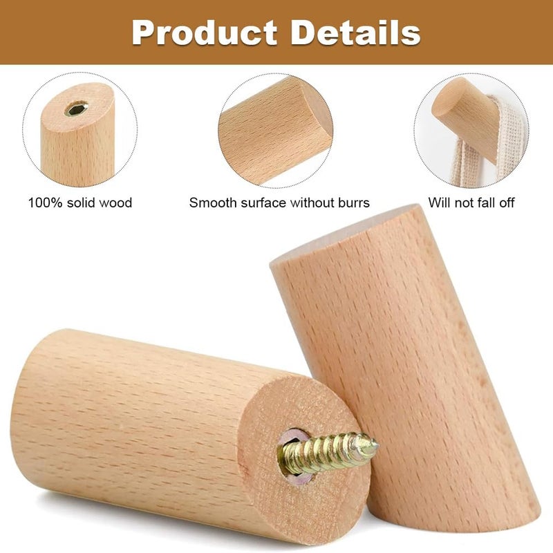 7 Pack Wooden Coat Hooks Wall Mounted Hat Hooks with Screws for Clothes Towels - Image 5