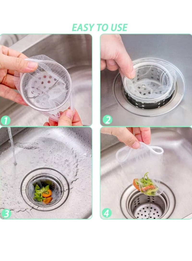 KOOKNA 200 PCS Disposable Mesh Sink Garbage Bags, Universal Fine Mesh Sink Strainer Net Bag for Collecting Food Scraps and Hair, Anti-Clogging Filters for Sink, Shower and Floor Drains, Highly Elastic - Image 4