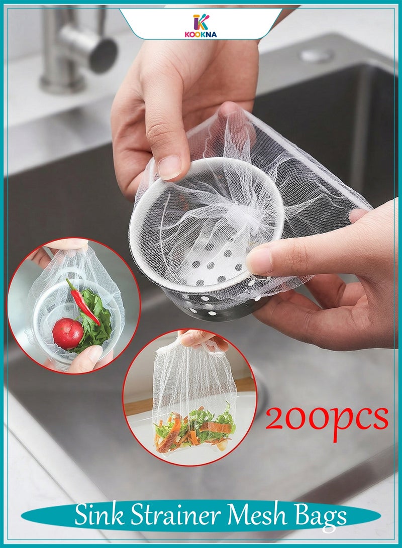 KOOKNA 200 PCS Disposable Mesh Sink Garbage Bags, Universal Fine Mesh Sink Strainer Net Bag for Collecting Food Scraps and Hair, Anti-Clogging Filters for Sink, Shower and Floor Drains, Highly Elastic - Image 1