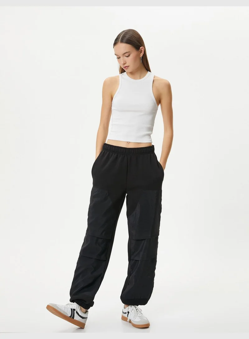 كوتون Jogger Sweatpants Parachute Fabric Detail Pockets Relax Fit