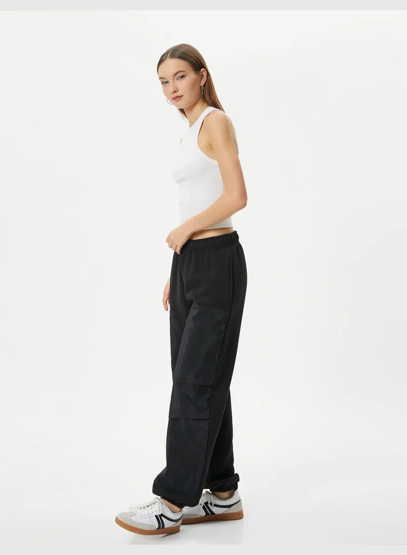 كوتون Jogger Sweatpants Parachute Fabric Detail Pockets Relax Fit