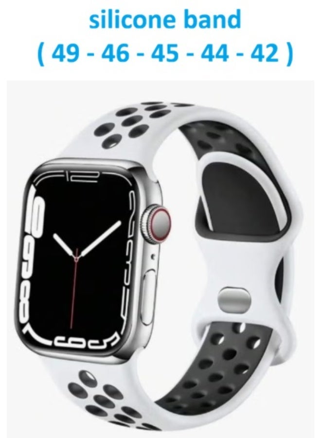 سوار رياضي سيليكون جيد التهوية متوافق مع سوار ساعة ابل 42 ملم 44 ملم 45 ملم 46 ملم 49 ملم ( ابيض / اسود ) - Image 1