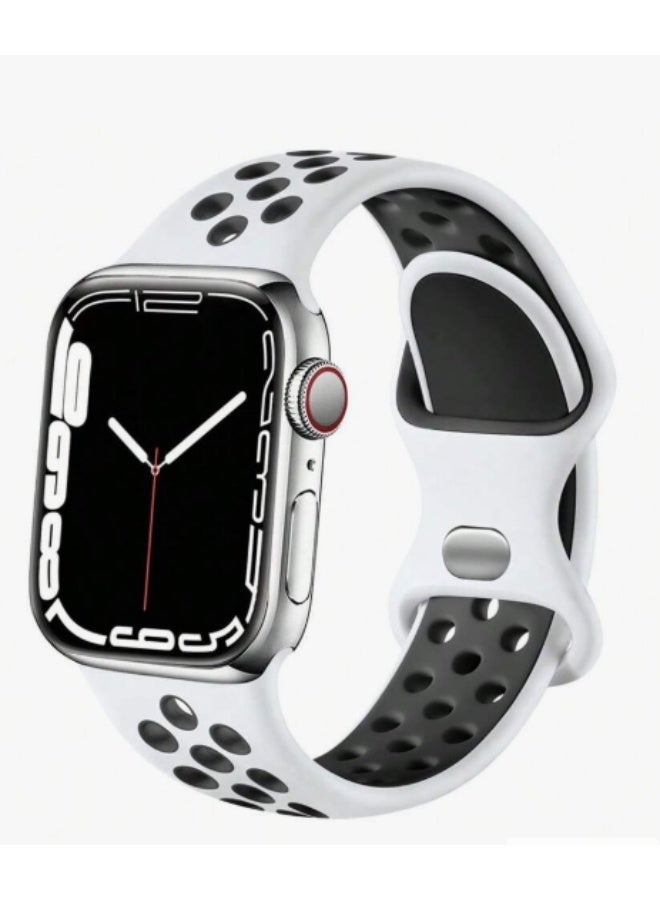 سوار رياضي سيليكون جيد التهوية متوافق مع سوار ساعة ابل 42 ملم 44 ملم 45 ملم 46 ملم 49 ملم ( ابيض / اسود ) - Image 2