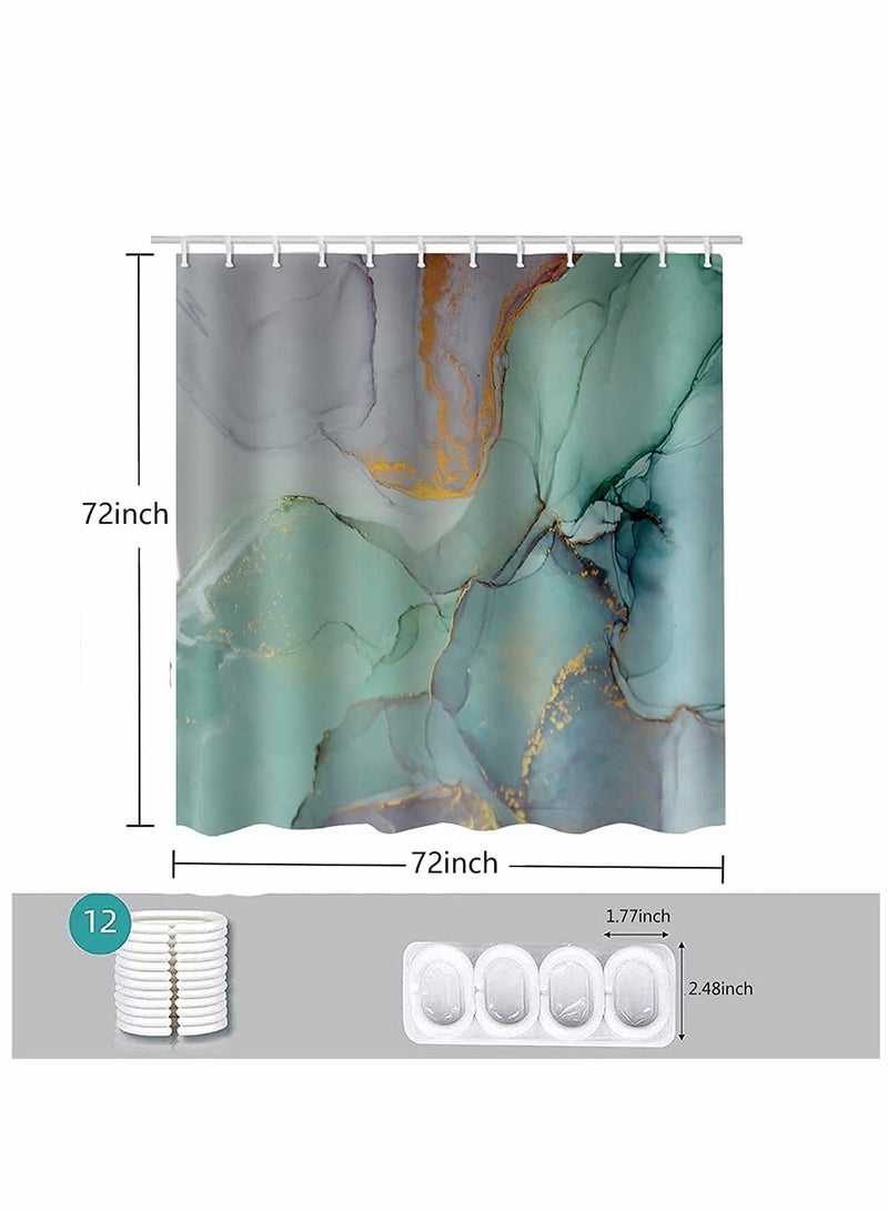 KASTWAVE Shower Curtain, 180cm Bathroom Decor Set, Green Colourful Marble Shower Curtains with 12 Hooks Watercolor Abstract Ink Paint Jade Printing Decor  - Image 5