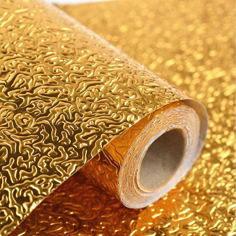 AMENDAS Kitchen Oil Proof Aluminum Foil Stickers SelfAdhesive Wall Sticker Waterproof AntiMold and Heat Resistant Kitchen Backsplash Wallpaper Golden Flower
