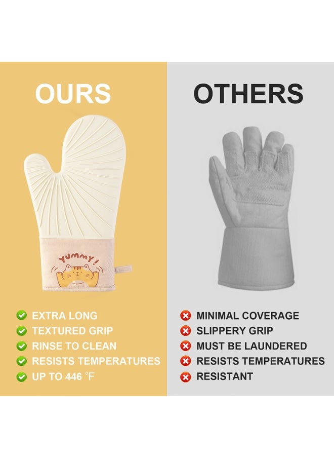 Generic Extra Long Silicone Oven Mitts and Pot Holders Set, Heat Resistant Mittens with Mini Gloves Hot Pads and Oil Brush , for Kitchen Baking Cooking  - Image 2