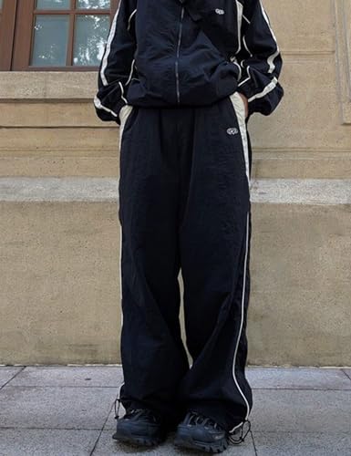 FCOOLYEET Mens Straight Leg Sweatpants Y2k Baggy Sweats Cool Parachute Pants Joggers Drawstring Track Pants for Men Black - Image 3