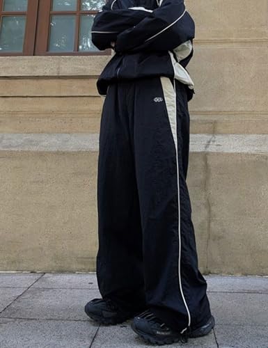 FCOOLYEET Mens Straight Leg Sweatpants Y2k Baggy Sweats Cool Parachute Pants Joggers Drawstring Track Pants for Men Black - Image 4