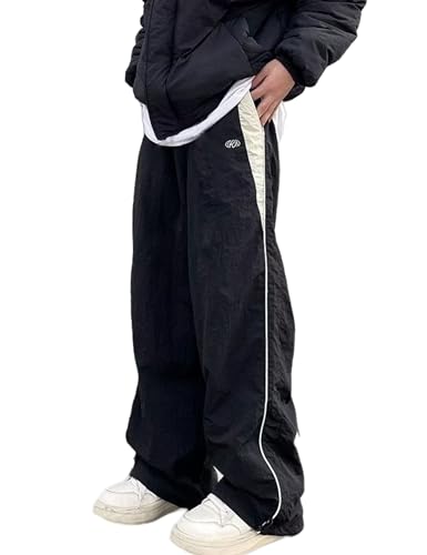 FCOOLYEET Mens Straight Leg Sweatpants Y2k Baggy Sweats Cool Parachute Pants Joggers Drawstring Track Pants for Men Black - Image 1