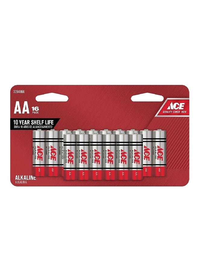 ACE 16-Piece AA Ultra Alkaline Durable Pencil Batteries Set Silver and Red 10.8 x 19 x 3 cm LR6UP-16B 