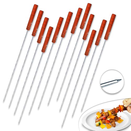 karomouj BBQ Skewers Tandoor for Barbecue, Grill | Stainless Steel Stick with Wooden Handle, Pack of 12 - Image 1