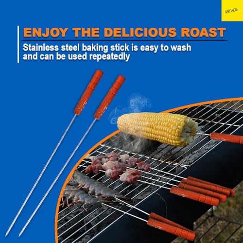 karomouj BBQ Skewers Tandoor for Barbecue, Grill | Stainless Steel Stick with Wooden Handle, Pack of 12 - Image 3
