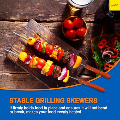 karomouj BBQ Skewers Tandoor for Barbecue, Grill | Stainless Steel Stick with Wooden Handle, Pack of 12 - Image 5