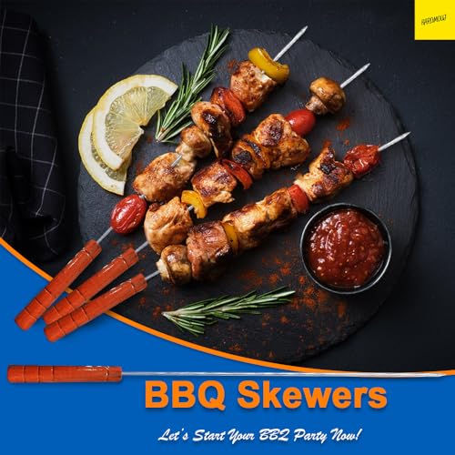 karomouj BBQ Skewers Tandoor for Barbecue, Grill | Stainless Steel Stick with Wooden Handle, Pack of 12 - Image 2