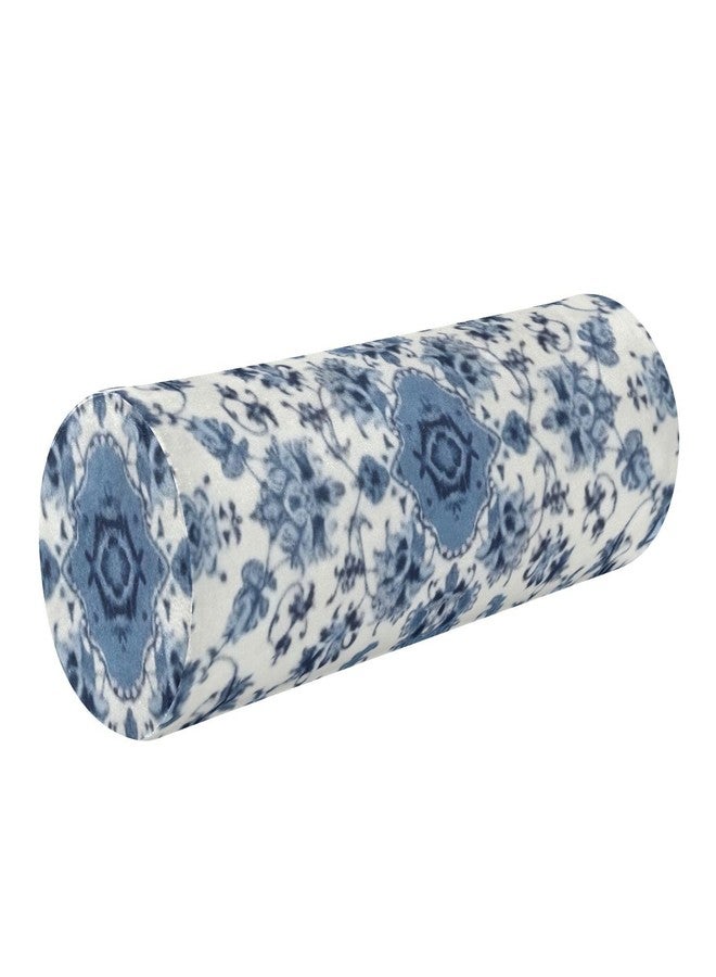 Kigai Cervical Pillow for Neck Pain Relief Memory Foam Pillow with Removable & Washable Cover Cylinder Round Neck Pillow Bolster Pillow for Legs, Bed, Neak, Back, Blue and White Pattern - Image 1