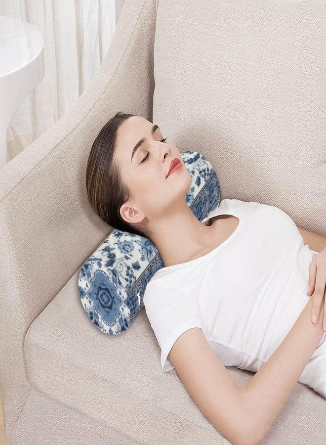 Kigai Cervical Pillow for Neck Pain Relief Memory Foam Pillow with Removable & Washable Cover Cylinder Round Neck Pillow Bolster Pillow for Legs, Bed, Neak, Back, Blue and White Pattern - Image 5