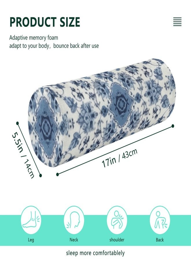 Kigai Cervical Pillow for Neck Pain Relief Memory Foam Pillow with Removable & Washable Cover Cylinder Round Neck Pillow Bolster Pillow for Legs, Bed, Neak, Back, Blue and White Pattern - Image 3