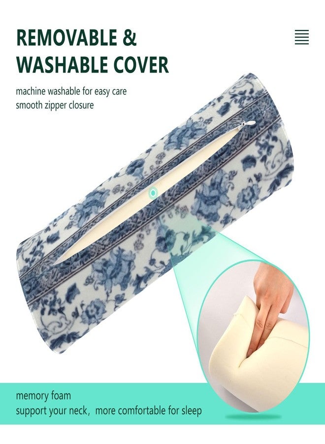 Kigai Cervical Pillow for Neck Pain Relief Memory Foam Pillow with Removable & Washable Cover Cylinder Round Neck Pillow Bolster Pillow for Legs, Bed, Neak, Back, Blue and White Pattern - Image 4