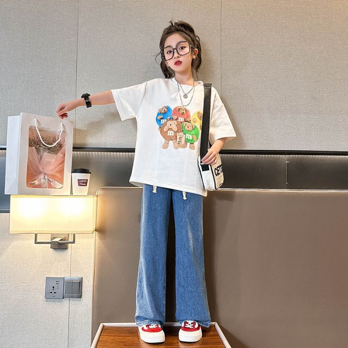 Girls' Summer Pure Cotton T-Shirt Short-Sleeved New Fashionable Brand Love Letter Foreign Style Fried Street Children'S Loose Hip-Hop Top - Image 1