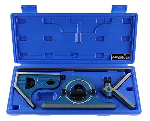 Accusize Industrial Tools 12'' 4 Combination Square Ruler Set Protractor Satin, 4-R Graduation, 0000-8101 - Image 1