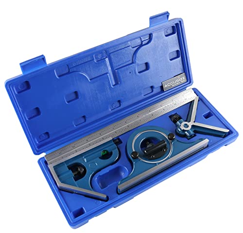 Accusize Industrial Tools 12'' 4 Combination Square Ruler Set Protractor Satin, 4-R Graduation, 0000-8101 - Image 2