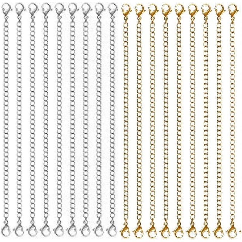 Necklace Extenders, Chain Extenders for Necklaces Combo of Golden Silver Necklace Bracelet Anklet Extension Chains with Lobster Clasps and Closures for Jewellery Making (4 inch) 10 pcs