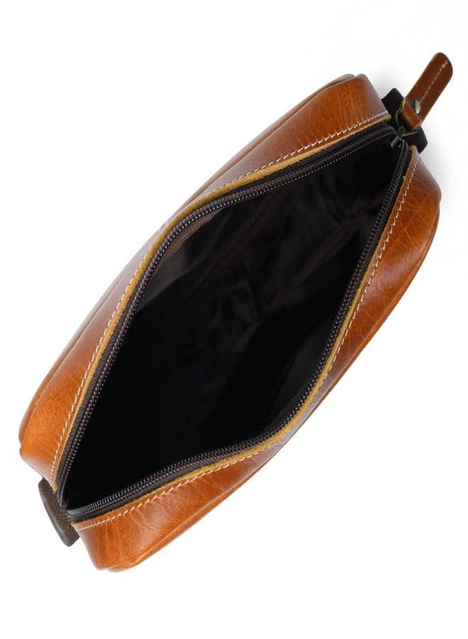 MaheTri Compact Leather Messenger Bag for Men & Women (Brown & Tan) | Premium Crossbody Office & Travel Bag | Adjustable Strap & Organized Compartments | Everyday Carry Essential (Tan) - Image 4