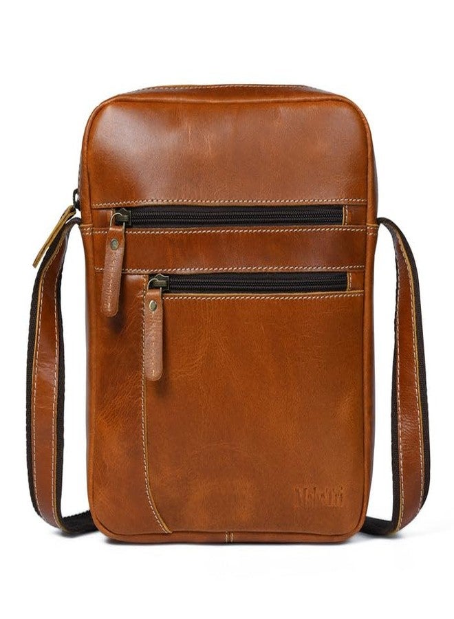 MaheTri Compact Leather Messenger Bag for Men & Women (Brown & Tan) | Premium Crossbody Office & Travel Bag | Adjustable Strap & Organized Compartments | Everyday Carry Essential (Tan) - Image 1