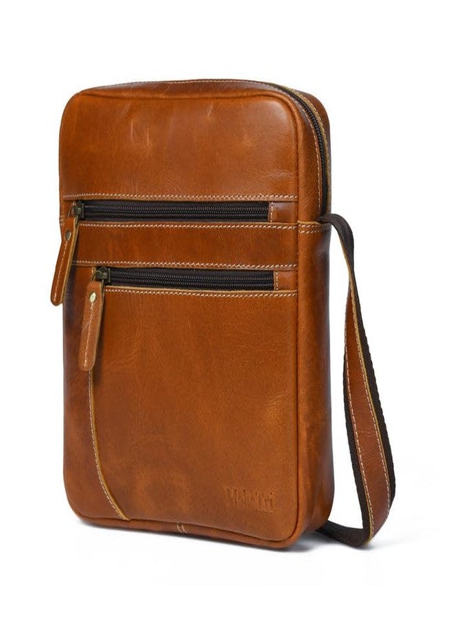 MaheTri Compact Leather Messenger Bag for Men & Women (Brown & Tan) | Premium Crossbody Office & Travel Bag | Adjustable Strap & Organized Compartments | Everyday Carry Essential (Tan) - Image 3
