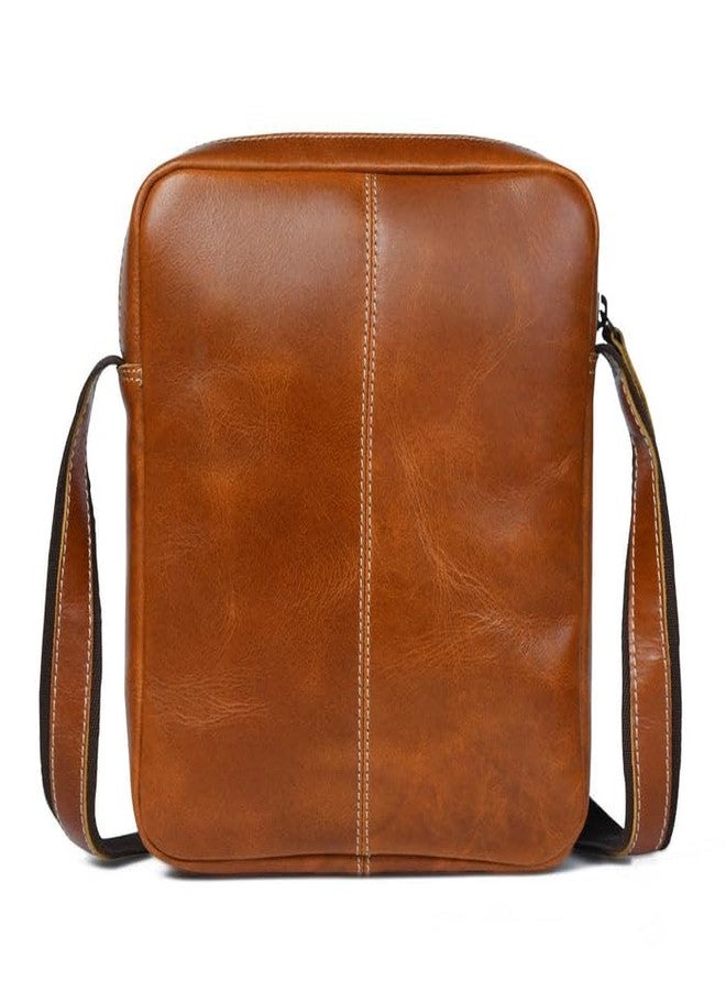 MaheTri Compact Leather Messenger Bag for Men & Women (Brown & Tan) | Premium Crossbody Office & Travel Bag | Adjustable Strap & Organized Compartments | Everyday Carry Essential (Tan) - Image 5