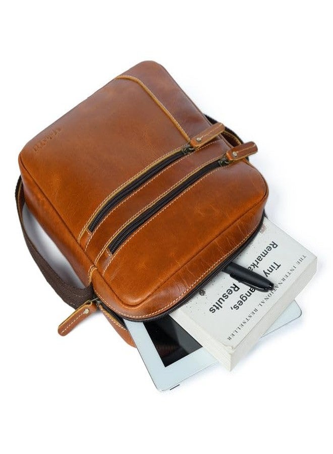 MaheTri Compact Leather Messenger Bag for Men & Women (Brown & Tan) | Premium Crossbody Office & Travel Bag | Adjustable Strap & Organized Compartments | Everyday Carry Essential (Tan) - Image 2