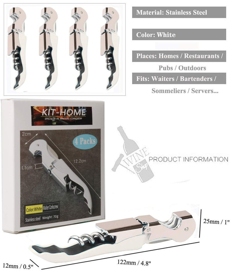 Kit-Home Professional Waiter Corkscrew Wine Openers Set (4 PCS),Upgraded With Heavy Duty Stainless Steel Hinges Wine Key for Restaurant Waiters, Sommelier, Bartenders - Image 2