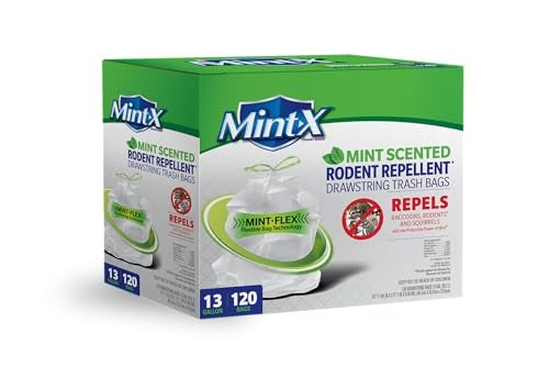 Mint-X Mint -X Rodent Repellent Indoor Tall Kitchen Drawstring Trash Bags with Mint-Flex Technology; 13 Gallon, 120 Count, White - Image 1
