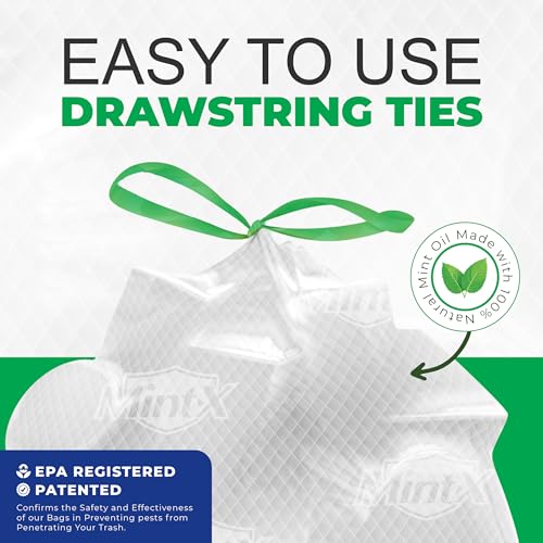 Mint-X Mint -X Rodent Repellent Indoor Tall Kitchen Drawstring Trash Bags with Mint-Flex Technology; 13 Gallon, 120 Count, White - Image 2