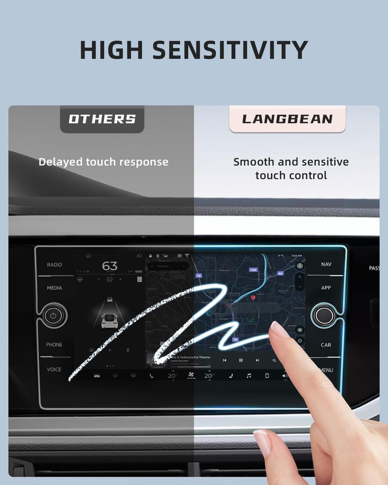 LANGBEAN 8" Discover Media Screen Protector for VW Polo MK6 2018-2024 2025, 9H Tempered Glass Protective Film Screen Protector Film Compatible with Volkswagen Polo 6 AW1 GTI TGI Scratch Resistant - Image 5