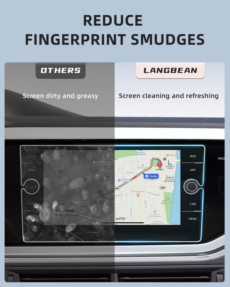 LANGBEAN 8" Discover Media Screen Protector for VW Polo MK6 2018-2024 2025, 9H Tempered Glass Protective Film Screen Protector Film Compatible with Volkswagen Polo 6 AW1 GTI TGI Scratch Resistant - Image 4