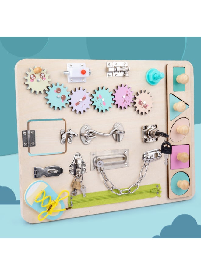 Children's Educational Early Education Busy Board Toy Wooden Car Multi-Function Music Steering Wheel Busy Board Unlocking Toy-Color:XM-car Busy Board 0.55 - Image 5