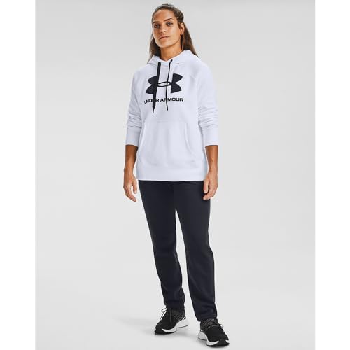 Under Armour Womens Rival Fleece Logo Hoodie , White (100)/Black , X-Small - Image 3