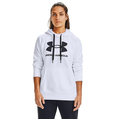 Under Armour Womens Rival Fleece Logo Hoodie , White (100)/Black , X-Small - Image 1