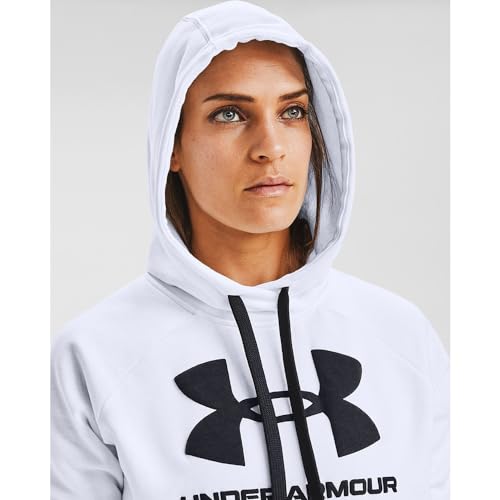 Under Armour Womens Rival Fleece Logo Hoodie , White (100)/Black , X-Small - Image 4