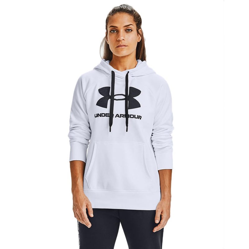 Under Armour Womens Rival Fleece Logo Hoodie , White (100)/Black , X-Small - Image 5