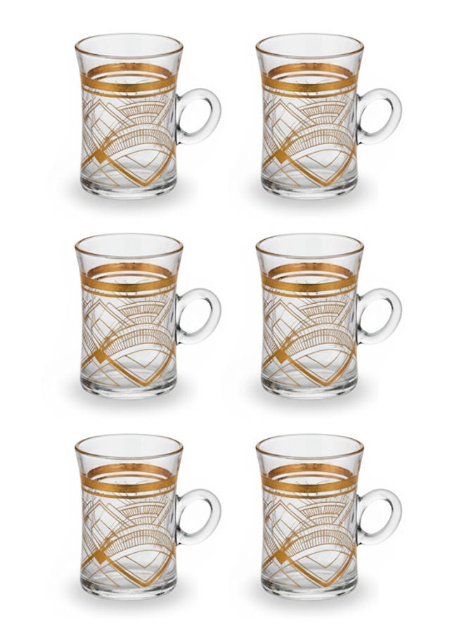 Dove 6-Piece Glass Tea Cup Set Clear/Gold 90ML - Image 1