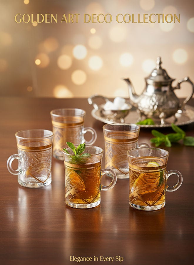 Dove 6-Piece Glass Tea Cup Set Clear/Gold 90ML - Image 2