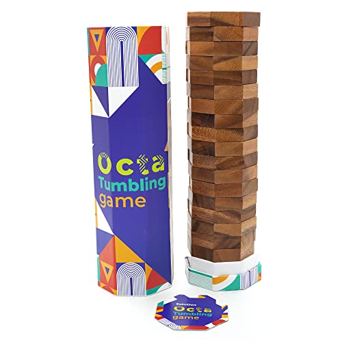 BSIRI Octa Tumbling Tower Game Wooden Stacking Game Outdoor Games for Adults and Family Ideal for Game Night Home Decor for Living Room Classroom Office - Image 1