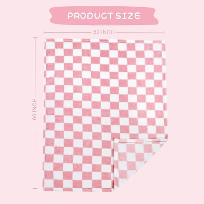 Loquat Pink Checkered Blanket, Soft Cozy Fleece Checkered Throw Blankets for Bed Sofa Couch Camping, Ultra Fluffy Throws for All Seasons, 50x60 Inch, Pink - Image 2