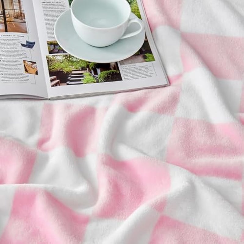 Loquat Pink Checkered Blanket, Soft Cozy Fleece Checkered Throw Blankets for Bed Sofa Couch Camping, Ultra Fluffy Throws for All Seasons, 50x60 Inch, Pink - Image 5
