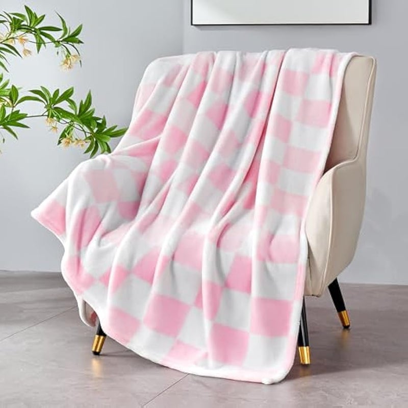 Loquat Pink Checkered Blanket, Soft Cozy Fleece Checkered Throw Blankets for Bed Sofa Couch Camping, Ultra Fluffy Throws for All Seasons, 50x60 Inch, Pink - Image 4