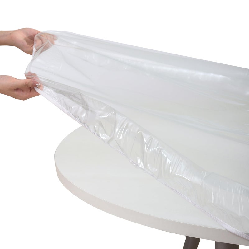 Walrus Clear Round Vinyl Fitted Tablecloth Waterproof Oilcloth Heavy Duty Elasticized Table Cover Elastic Edge Design Plastic Tablecloth Protector for Round Table - Image 3