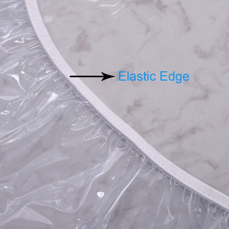 Walrus Clear Round Vinyl Fitted Tablecloth Waterproof Oilcloth Heavy Duty Elasticized Table Cover Elastic Edge Design Plastic Tablecloth Protector for Round Table - Image 5