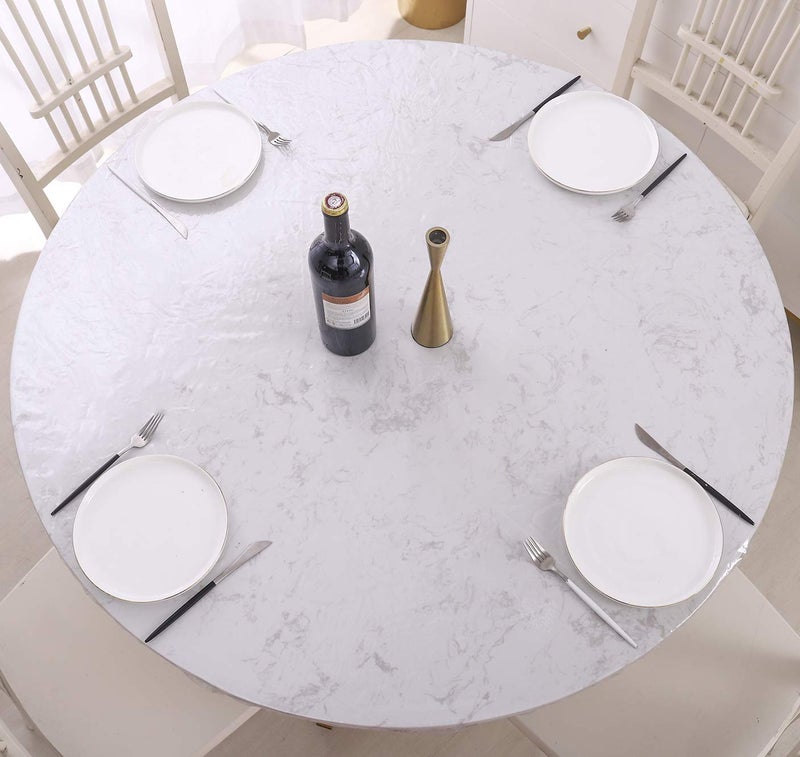 Walrus Clear Round Vinyl Fitted Tablecloth Waterproof Oilcloth Heavy Duty Elasticized Table Cover Elastic Edge Design Plastic Tablecloth Protector for Round Table - Image 4
